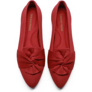 imageDREAM PAIRS Flats for Women Pointed Toe Foldable Knit Ballet Flats Comfortable SlipOn Dress Shoes Elegant Bow Flats for Work Office Business Casual TravelRed