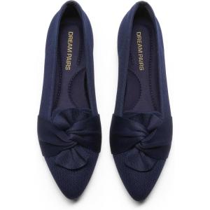 imageDREAM PAIRS Flats for Women Pointed Toe Foldable Knit Ballet Flats Comfortable SlipOn Dress Shoes Elegant Bow Flats for Work Office Business Casual TravelNavy