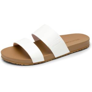 imageDREAM PAIRS Womens Open Toe Slides Sandals Comfortable Arch Support Footbed Two Strap Slipon Fashion Casual Beach Vacation Lightweight Flat Sandals Summer for WomenWhite