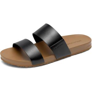 imageDREAM PAIRS Womens Open Toe Slides Sandals Comfortable Arch Support Footbed Two Strap Slipon Fashion Casual Beach Vacation Lightweight Flat Sandals Summer for WomenBlack
