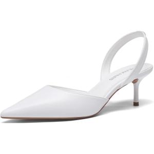 imageDREAM PAIRS Womens Slingback Lace Up Kitten Low Heel Closed Toe Ankle Strap Heels Pointed Toe Strappy Pumps Shoes Party Wedding Dress ShoesWhite