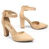 imageDREAM PAIRS Womens Chunky High Heels Dress Pumps Closed Pointed Toe Block Ankle Strap Shoes for Wedding PartyNudenubuck