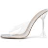 imageDREAM PAIRS Womens Clear Heeled Sandals Square Toe Transparent Stiletto Mules Slip on Wedding Dress ShoesSliver Clear