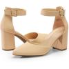 imageDREAM PAIRS Womens Closed Pointed Toe High Chunky Heels Pumps Ankle Strap Dress Shoes for Wedding Office Party 3 InchesNudenubuck