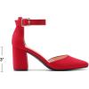 imageDREAM PAIRS Womens Closed Pointed Toe High Chunky Heels Pumps Ankle Strap Dress Shoes for Wedding Office Party 3 InchesRed