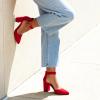 imageDREAM PAIRS Womens Closed Pointed Toe High Chunky Heels Pumps Ankle Strap Dress Shoes for Wedding Office Party 3 InchesRed