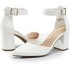 imageDREAM PAIRS Womens Closed Pointed Toe High Chunky Heels Pumps Ankle Strap Dress Shoes for Wedding Office Party 3 InchesWhitepu