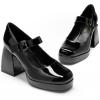 imageDREAM PAIRS Womens High Chunky Platform Closed Toe Mary Jane Block Heels Square Toe Strappy Dress Wedding Party Pumps ShoesBlackpat