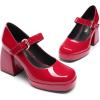 imageDREAM PAIRS Womens High Chunky Platform Closed Toe Mary Jane Block Heels Square Toe Strappy Dress Wedding Party Pumps ShoesRed