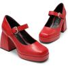 imageDREAM PAIRS Womens High Chunky Platform Closed Toe Mary Jane Block Heels Square Toe Strappy Dress Wedding Party Pumps ShoesRedpu