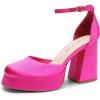imageDREAM PAIRS Womens Chunky Platform High Heels Closed Toe Block Ankle Strap Dress Wedding Party Pumps ShoesHot Pinksatin