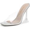 imageDREAM PAIRS Womens Clear Heeled Sandals Square Toe Transparent Stiletto Mules Slip on Wedding Dress ShoesClear