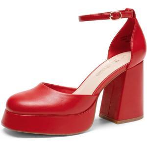 imageDREAM PAIRS Womens Chunky Platform High Heels Closed Toe Block Ankle Strap Dress Wedding Party Pumps ShoesRedpu