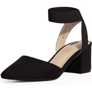 imageDREAM PAIRS Womens Closed Pointed Toe High Chunky Heels Pumps Ankle Strap Dress Shoes for Wedding Office Party 3 InchesBlackSuede