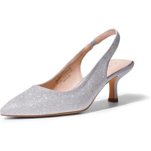 imageDREAM PAIRS Womens Closed Toe Kitten Heels Pointed Toe Slingback Low Heels Dress Bridal Wedding Pumps ShoesSilverglitter