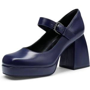 imageDREAM PAIRS Womens High Chunky Platform Closed Toe Mary Jane Block Heels Square Toe Strappy Dress Wedding Party Pumps ShoesNavypu