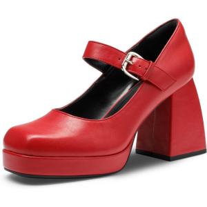 imageDREAM PAIRS Womens High Chunky Platform Closed Toe Mary Jane Block Heels Square Toe Strappy Dress Wedding Party Pumps ShoesRedpu