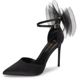 imageDREAM PAIRS Womens High Heels Strappy Closed Toe Stiletto Pointed Toe Mesh Bows Ankle Strap DOrsay Sexy Dress Wedding Party Pumps ShoesBlack