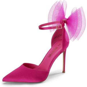 imageDREAM PAIRS Womens High Heels Strappy Closed Toe Stiletto Pointed Toe Mesh Bows Ankle Strap DOrsay Sexy Dress Wedding Party Pumps ShoesHot Pink