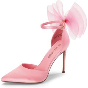imageDREAM PAIRS Womens High Heels Strappy Closed Toe Stiletto Pointed Toe Mesh Bows Ankle Strap DOrsay Sexy Dress Wedding Party Pumps ShoesPink