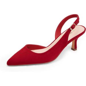 imageDREAM PAIRS Womens Kitten Heels Slingback Closed Pointed Toe Low Pumps Shoes Women Party Wedding Sexy Casual Dress ShoesRedsuede