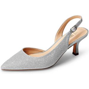 imageDREAM PAIRS Womens Kitten Heels Slingback Closed Pointed Toe Low Pumps Shoes Women Party Wedding Sexy Casual Dress ShoesSilverglitter