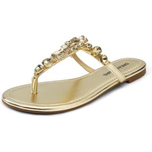 imageDREAM PAIRS Flip Flops for Women Dressy Rhinestone TStrap Thong Sandals for Summers Dress BeachGold