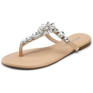 imageDREAM PAIRS Flip Flops for Women Dressy Rhinestone TStrap Thong Sandals for Summers Dress BeachNude