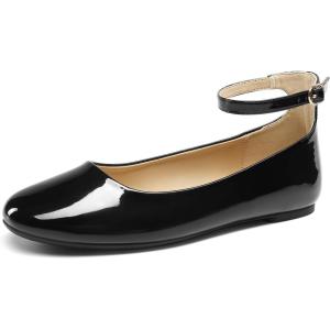 imageDREAM PAIRS Womens Dressy Ballet Flats Shoes Round Toe Comfortable Ankle Strap Patent Ballerina Flats Shoes