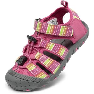 imageDREAM PAIRS Boys Girls ClosedToe Outdoor Summer Sport Sandals for ToddlerLittleBig KidFuchsiaMultiGrey