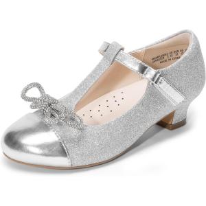 imageDREAM PAIRS Girls Dress Shoes Mary Jane Heel TStrap Party Flower Wedding Princess Pumps for Little Big KidSilver