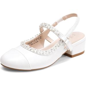 imageDREAM PAIRS Girls Dress Shoes Slingback Heels Round Toe Pump for Little Big Kids Flower Party Wedding PrincessWhitePearl