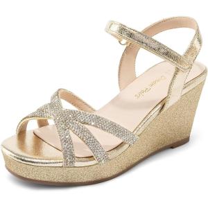 imageDREAM PAIRS Girls Wedge Sandals Flatform Open Toe Summer Platform Sandals Flower Wedding Party for Little KidBig KidAll Gold