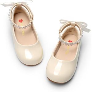 imageDREAM PAIRS Toddler Little Girls Dress Shoes Flower Girl Mary Jane Ballet Flat Shoes with Pearl Ankle Strap amp Satin Bow for WeddingPartyIvory