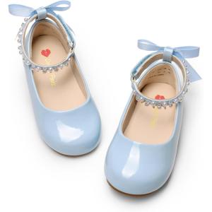 imageDREAM PAIRS Toddler Little Girls Dress Shoes Flower Girl Mary Jane Ballet Flat Shoes with Pearl Ankle Strap amp Satin Bow for WeddingPartyLight Blue