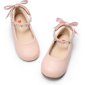 imageDREAM PAIRS Toddler Little Girls Dress Shoes Flower Girl Mary Jane Ballet Flat Shoes with Pearl Ankle Strap amp Satin Bow for WeddingPartyPink
