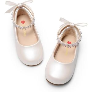 imageDREAM PAIRS Toddler Little Girls Dress Shoes Flower Girl Mary Jane Ballet Flat Shoes with Pearl Ankle Strap amp Satin Bow for WeddingPartyWhite