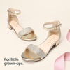 image:imageDREAM PAIRS Girls Sandals Low Heel Dress Pump Ankle Strap Flower Wedding Party Shoes for Little KidBig KidGoldglitter