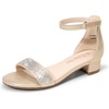 image:imageDREAM PAIRS Girls Sandals Low Heel Dress Pump Ankle Strap Flower Wedding Party Shoes for Little KidBig KidGold
