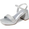image:imageDREAM PAIRS Girls Sandals Open Toe Low Block Chunky Heels Sandals Party Dress Pumps Shoes for Little Big KidAll Silver Glitter