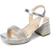 image:imageDREAM PAIRS Girls Sandals Open Toe Low Block Chunky Heels Sandals Party Dress Pumps Shoes for Little Big KidAll Silver Metalic