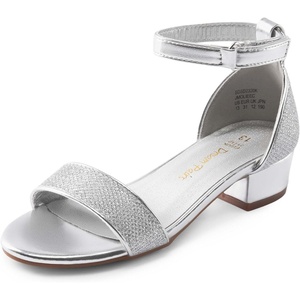 image:imageDREAM PAIRS Girls Sandals Low Heel Dress Pump Ankle Strap Flower Wedding Party Shoes for Little KidBig KidSilverglitter