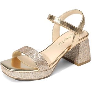 image:imageDREAM PAIRS Girls Sandals Open Toe Low Block Chunky Heels Sandals Party Dress Pumps Shoes for Little Big KidAll Gold Glitter