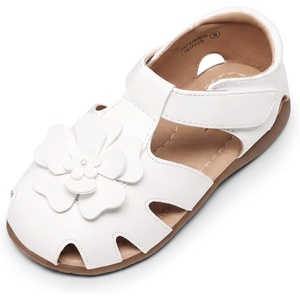 image:imageDREAM PAIRS Girls ToddlerLittle Kid ClosedToe Flower Summer Dress Sandals ShoesAll White
