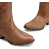 image:imageDREAM PAIRS Cowboy Boots for Women Cowgirl Western Mid Calf Boots Snip Toe Embroidered Stitched Low Chunky Heel Pull On Fashion BootsBrown