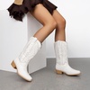 image:imageDREAM PAIRS Cowboy Boots for Women Cowgirl Western Mid Calf Boots Snip Toe Embroidered Stitched Low Chunky Heel Pull On Fashion BootsWhite