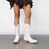 image:imageDREAM PAIRS Cowboy Boots for Women Cowgirl Western Mid Calf Boots Snip Toe Embroidered Stitched Low Chunky Heel Pull On Fashion BootsWhite