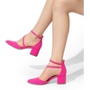 image:imageDREAM PAIRS Womens Closed Pointed Toe Low Chunky Heels Pumps Ankle Strap Wedding Business Dressy ShoesHot Pinksuede