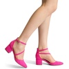 image:imageDREAM PAIRS Womens Closed Pointed Toe Low Chunky Heels Pumps Ankle Strap Wedding Business Dressy ShoesHot Pinksuede