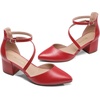 image:imageDREAM PAIRS Womens Closed Pointed Toe Low Chunky Heels Pumps Ankle Strap Wedding Business Dressy ShoesRedpu